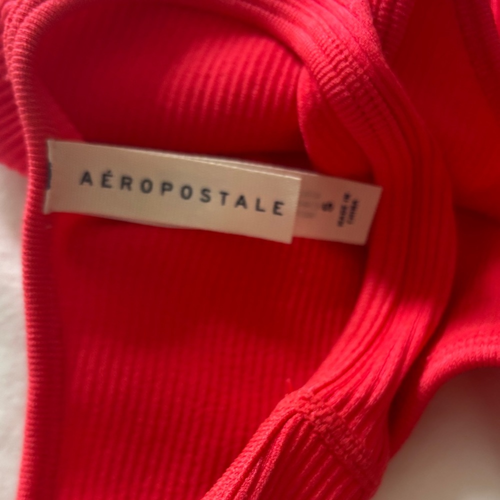 aeropostale Ribbed V-Neck Tank Top - Red - Picture 2 of 4